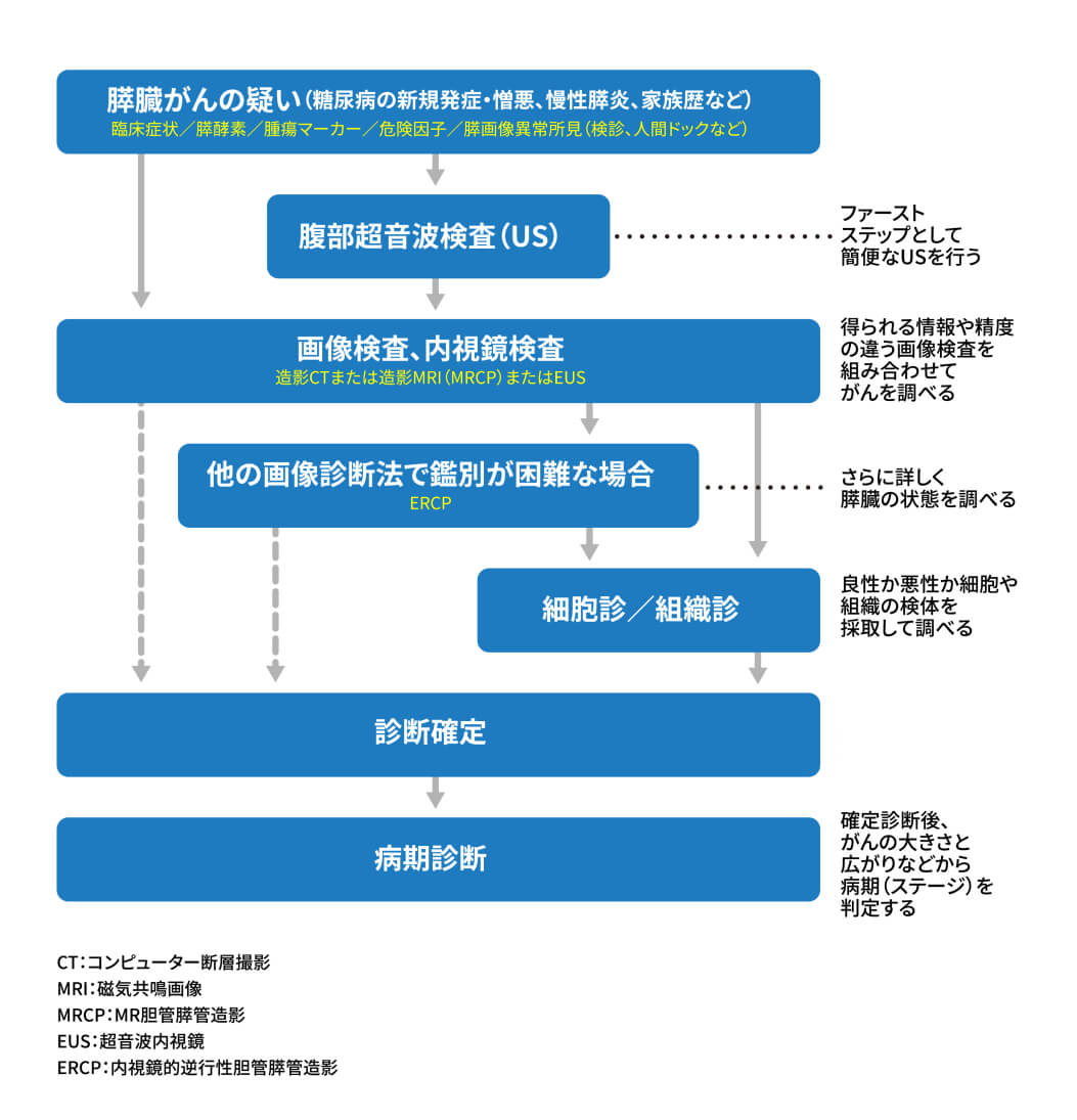 膵臓がんの疑いから診断までの流れのチャート